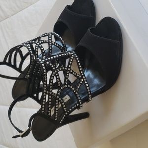 Caparros Poet Black Glimmer evening sparkle black & rhinestone sling pumps